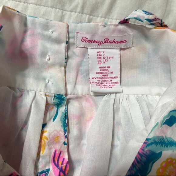 Tommy Bahama 7 White Fuchsia Teal Blue Gold Floral Tropical Cotton Dress - Picture 9 of 14
